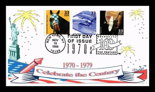DR JIM STAMPS US COVER CELEBRATE CENTURY 1970S FDC STRIP OF 3 JUVELAR 10 OF 10