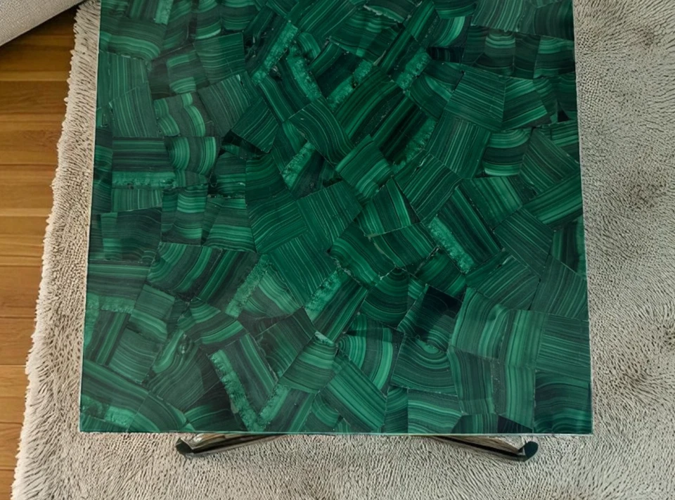 Semi Precious Marble Malachite Coffee Table Top Handmade Decor Christmas Gifts - Image 4 of 4