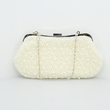 Luxury Vintage White Beaded Evening Clutch Purse with Detachable Silver Ch