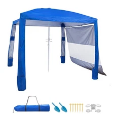 Uimoso Beach Cabana Canopy with Side Wall & Carry Bag, 8 x 8 ft, UPF 50+, Blue