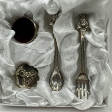 Baby Collection Silverplated Gift Set Spoon Fork Trinket Box Babys Firsts Tooth
