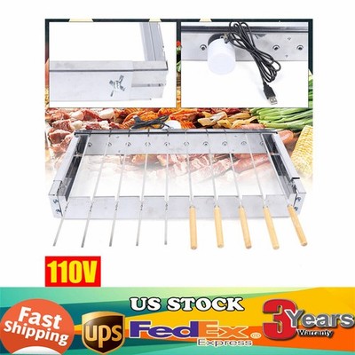 10 skewer Electric Rotisserie BBQ Grill Roaster Spit Rod Camping Automatic Shelf