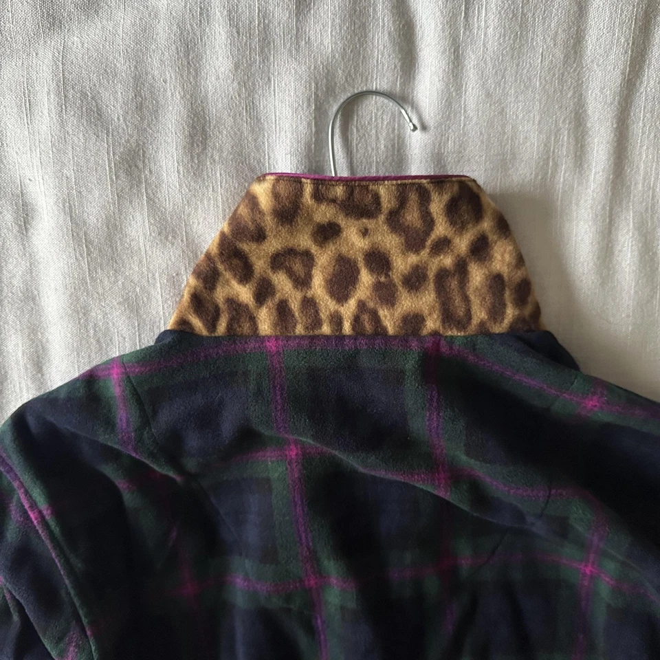 Lauren Ralph Lauren пижама комплект женщин XL темно-зеленый клетку флис герб леопард - Изображение 3 из 4