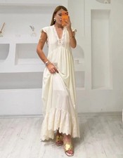 ZARA EMBROIDERED RUFFLE COMBINATION CROCHET DRESS ECRU SIZE L Ref 6236/040 New