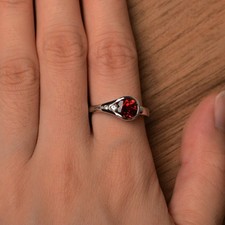 925 Sterling Silver Red Garnet Gemstone Dainty Bezel Ring For Women Duty Free