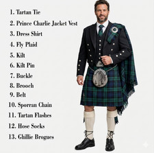 Men  s Full Highland Dress 13 PC Kilt Outfit in 40 Custom Tartans Sottish Outfit