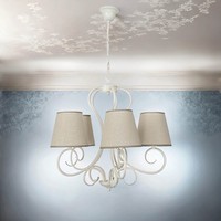 Kronleuchter Stoff Schirm Landhaus E27 Abuela Esszimmer Wohnzimmer Lampe