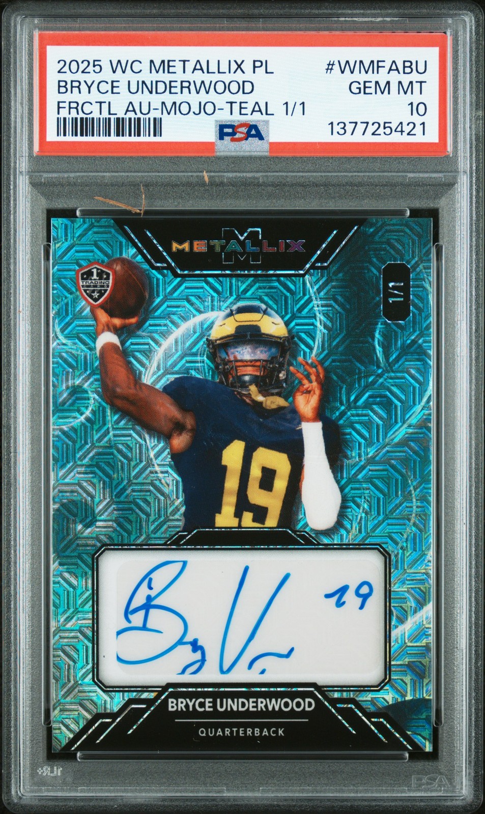 2025 WILD CARD METALLIX PRO-LOOK HOBBY FRACTAL AUTO BRYCE UNDERWOOD 1/1 PSA 10