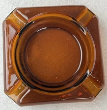Vintage Mid Century Amber Ashtray Square Brown Glass 3.75” x 3.75” USA