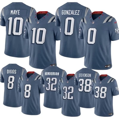 Men's Patriots #10 Drake Maye Storm Blue 2025 Rivalries Limited Jersey Free Tax