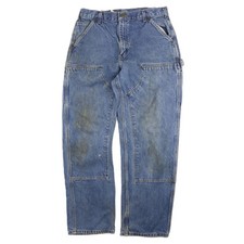 Vintage Carhart Double Knee Denim Jeans Work Pants Size 34 X 32 Blue B73DST