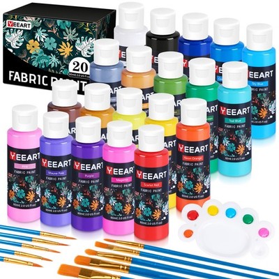 Fabric Paint, 20 Colors Permanent Soft Fabric Paint Set for Clothes in Bottle...