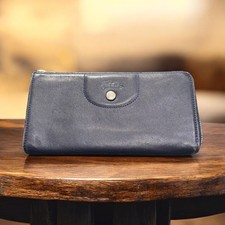 Longchamp Le Pliage navy blue check zipper wallet READ