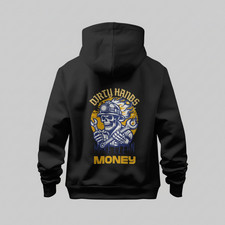 Dirty Hands Make Clean Money Hoodie Blue Collar Skull Worker Back Print