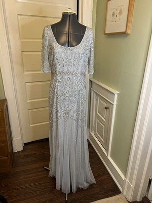 navy blue dress for baby girl Pearl Beaded A-line Wedding Dress by Adrianna Papell 40301 main image 0