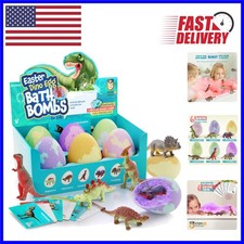 6 Non-Toxic Dino Egg Bath Bombs with Surprise Dinosaur Toys and Learning Cards