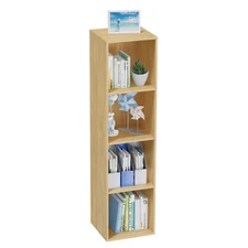 4 Tier Bookshelf, Freestanding Corner Storage Shelve Book Case for Narrow Spa...