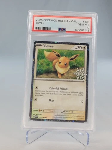 2025 Pokemon Holiday Calendar Eevee #133 PSA 10 Gem Mint Snowflake Stamp Promo