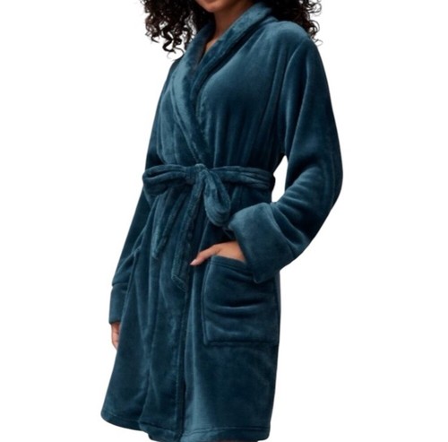 Soma Plush Robe Women Size L/XL Fluffy Extra Soft Cozy Teal Fleece Pockets Belt