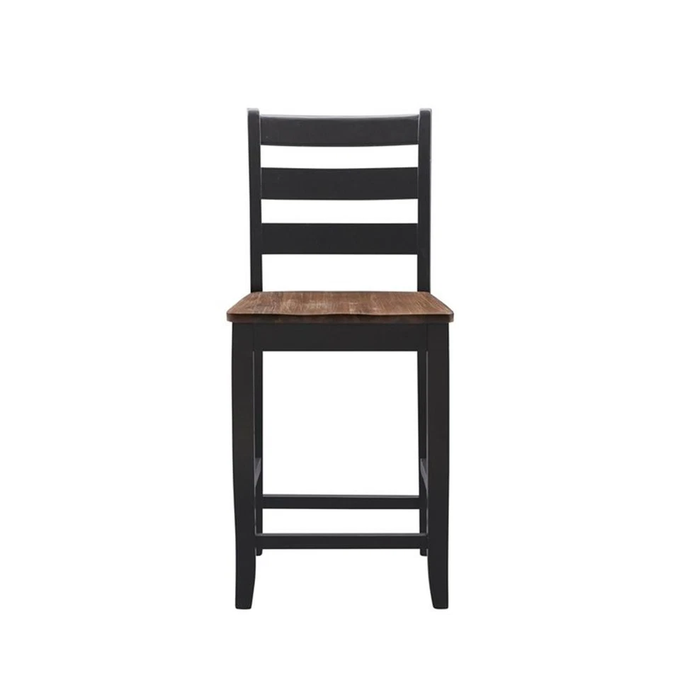 Linon Cain 2 Tone Wood Ladder Back 24.5" Counter Stool in Rustic Black - Image 3 of 4