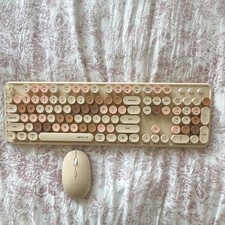 UBOTIE Wireless Keyboard and Mouse Combo Beige Pink QWERTY English Plug  Play