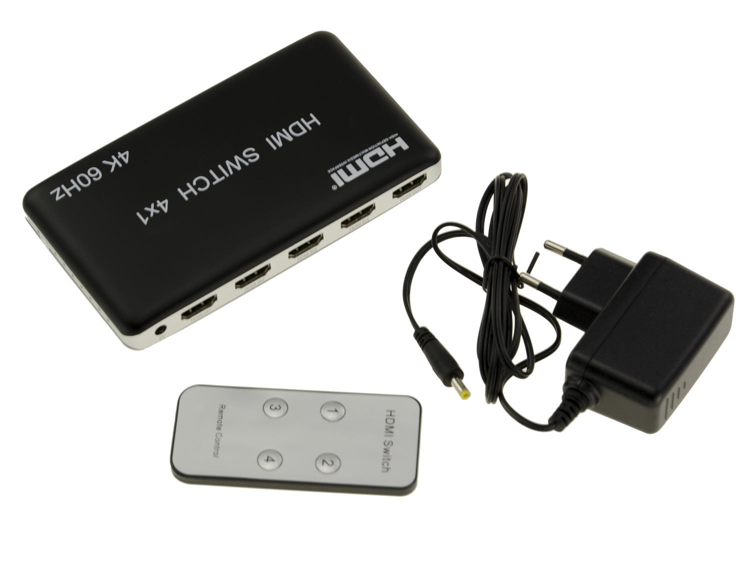 Switch HDMI 4K 60Hz 4 entrées 1 sortie avec télécommande et alimentation externe