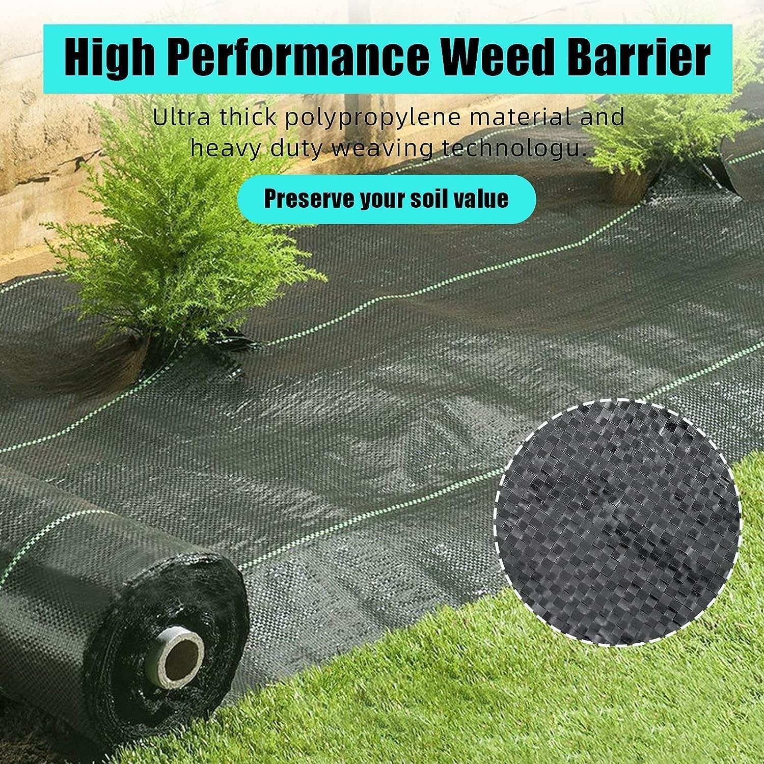 Heavy Duty Landscape Weed Barrier Fabric 6.5 x 330ft 3.2oz Woven PP Ground Cover