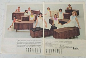 1963 Lane Sweetheart Chests Mid-century Modern Furniture Vintage 2 Page Ad 