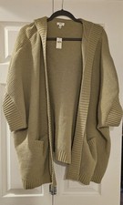 Aerie Olive Green Hooded Open Knit Cardigan Sweater with Pockets L/XL