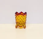 Fenton Amberina  Yellow Hobnail Red Edge Footed Toothpick Holder Cadmium UV Glow