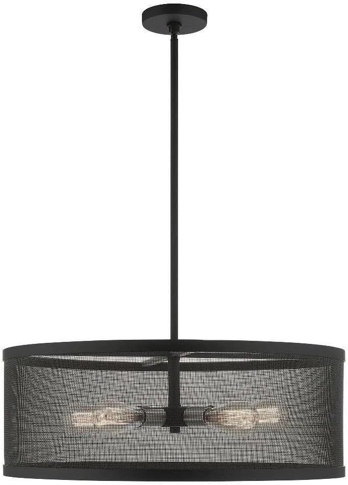 Lámpara de araña industrial Livex Lighting 46215-04 negra con detalles de níquel cepillado Foto 3 de 3