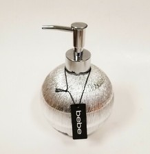 NEW BEBE BRIGHT METALLIC CHAMPAGNE SILVER TEXTURE SPHERE SOAP,LOTION DISPENSER
