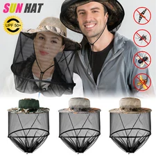 Hidden Mesh Cap Outdoor Mosquito Head Face Net Hat Sun Bee Insect Bug Protection