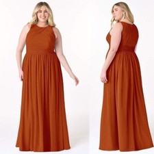 Azazie Harper Flowy Pleated Chiffon Maxi Dress Paprika Size 10