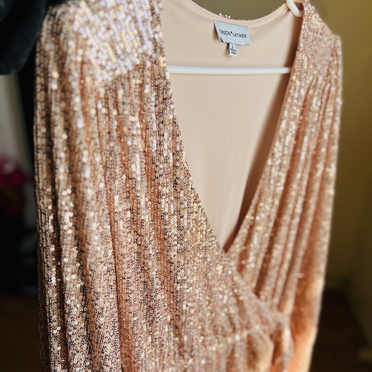 rose gold sequin wrap dress Rose Gold Life Of The Party Dress - XS Ellae Lisque - Perfect for Date Nights & Events main image 1