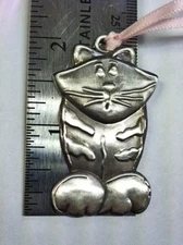cat charm 2" die cast metal CAT tie on metal charm pewter charm metal cat charm