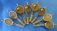 2 GOLD TONE 3-DIMENSIONAL TENNIS RACQUET CHARMS