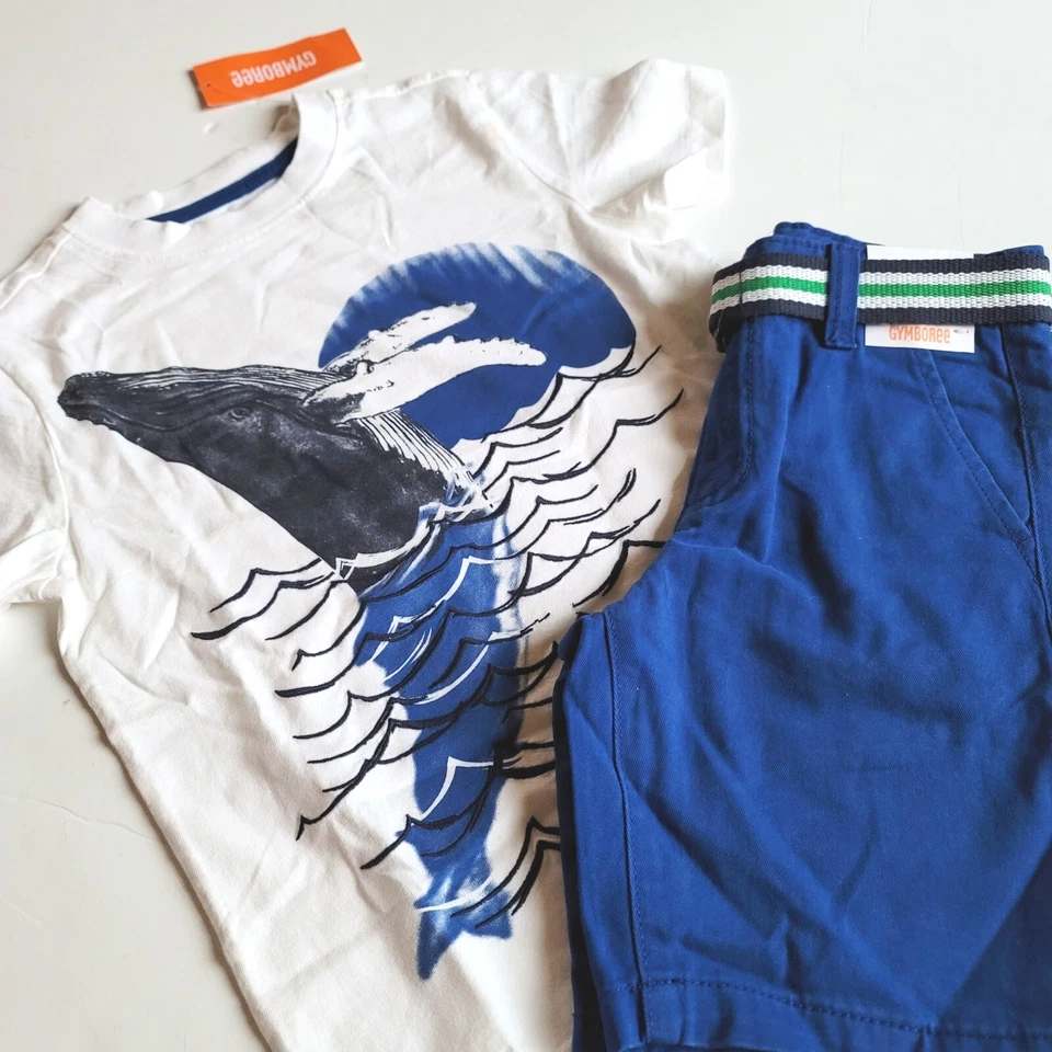 Gymboree Boys 6 "Preparación de Primavera" Camiseta Ballena Jorobada Azul Conjunto de Pantalones Cortos con Cinturón Nuevo con Etiquetas   Foto 3 de 4