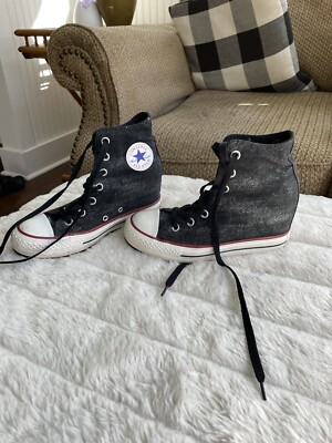 Converse all-star Chuck Taylor hidden Heel black sparkle high tops size 6￼