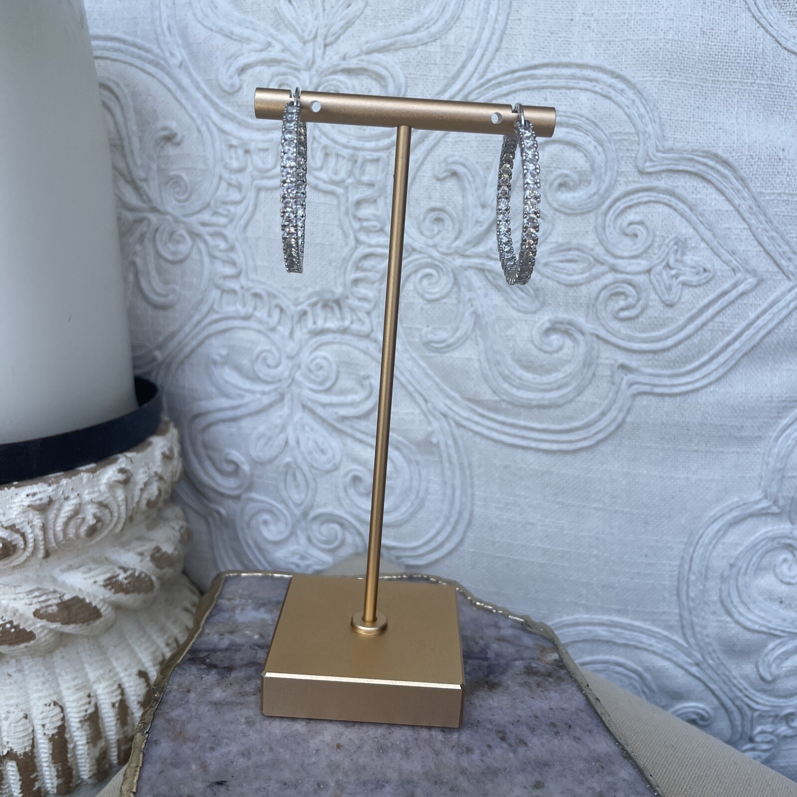 Silver-Tone CZ Hoop Earrings Elegant Bridal Wedding Jewelry Gift Deals-image