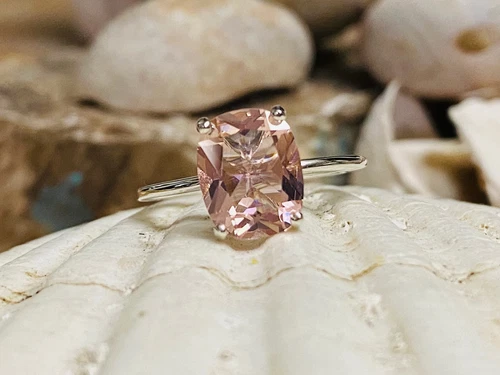 925 Sterling Silver Cushion Cut Morganite Engagement Ring, Wedding Ring For Gift - Picture 10 of 17