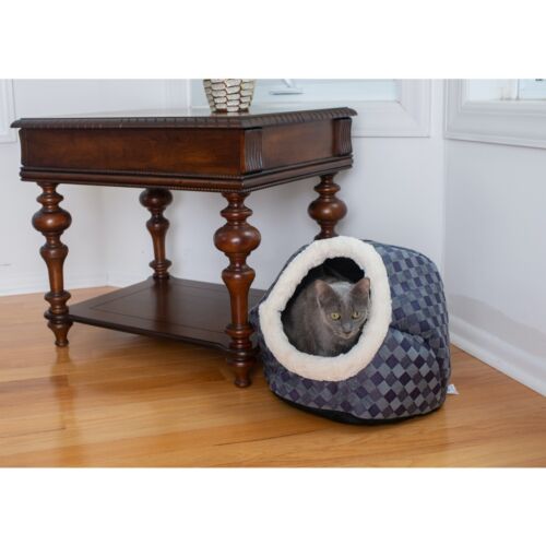 Armarkat Cuddle Cave Cat Bed C44 For Cats & Puppy Dogs, Blue Checkered - Picture 2 of 8