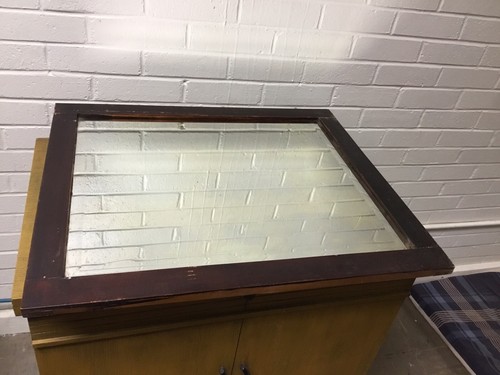 ANTIQUE VTG WOOD FRAMED BEVELED MIRROR WITH GHOSTING 27 1/4 X 23 1/4” PRIMITIVE