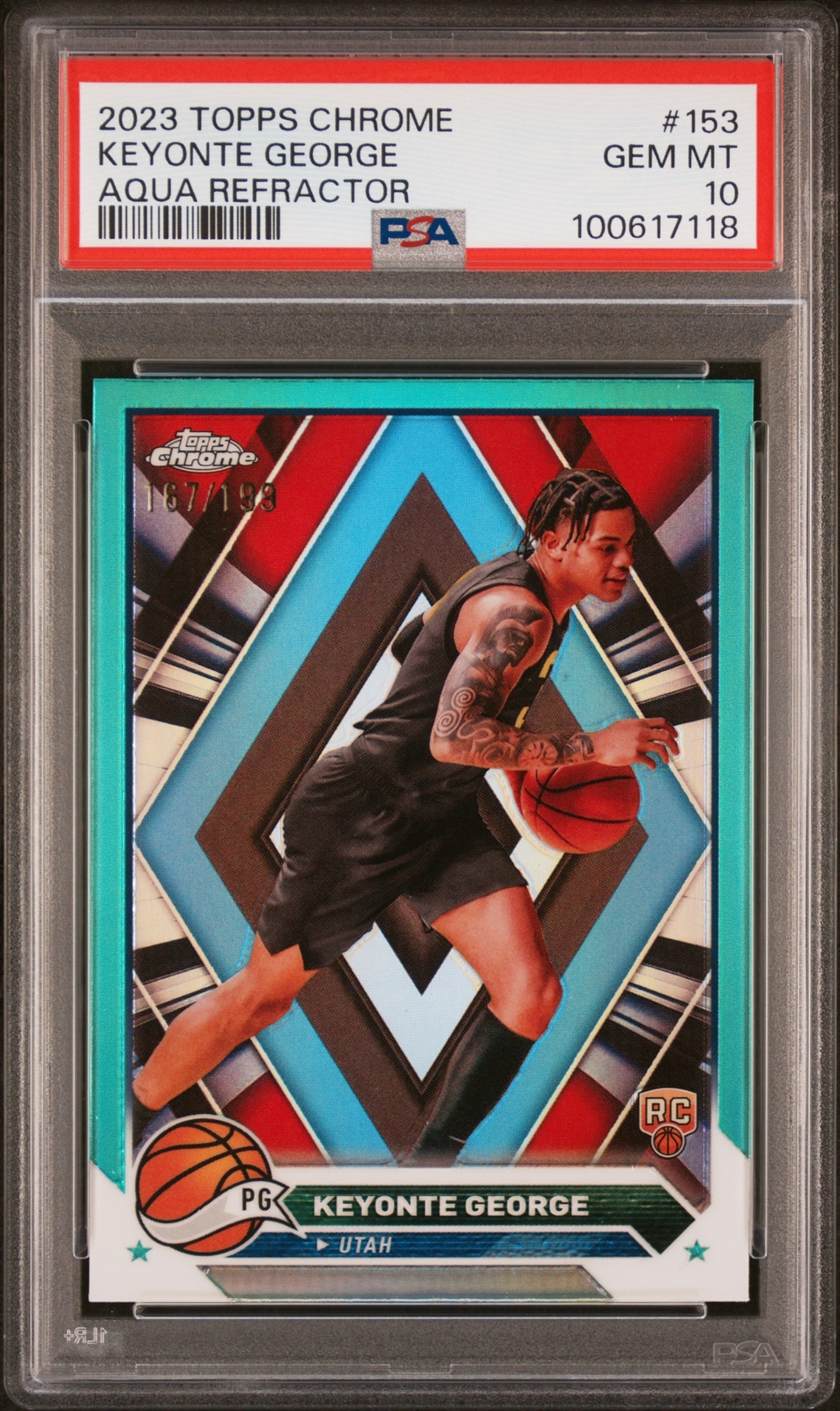 2023 TOPPS CHROME AQUA REFRACTOR #153 KEYONTE GEORGE 167/199 PSA 10
