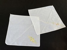 Pair Of Vintage White With Embroidery Pink Yellow Flowers Hankies