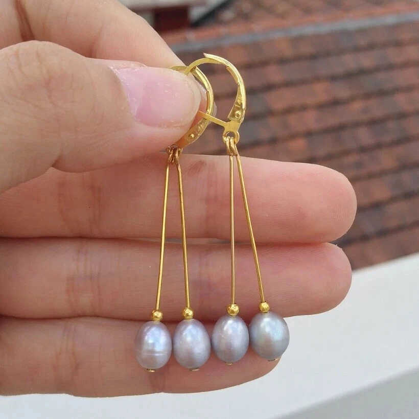 PENDIENTES NATURALES PERFECTOS AAAA MAR DEL SUR GRIS PERLA Gota/Colgantes Oro 14K Foto 3 de 3