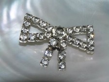 Vintage Clear Rhinestone Outline Ribbon Bow Silvertone Shoe Clip   1.5 x 7/8th  s