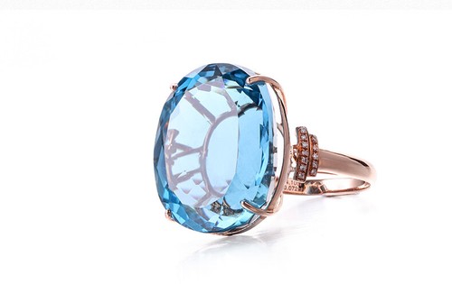 Solid Rose G18k Diamond 34.1 CT Blue Topaz Ring - Picture 4 of 8