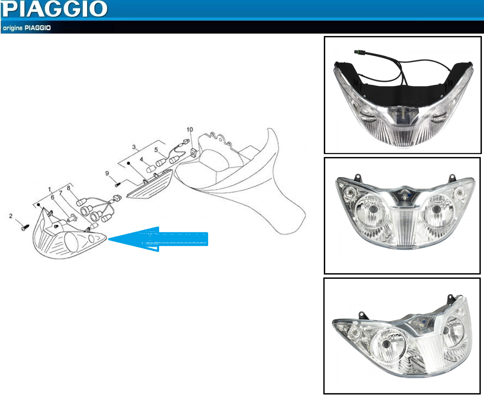 Optique phare Piaggio X8 200 résout le jaunissement du bloc avant 2004-2006