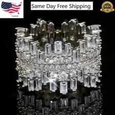 Sunshine Women Jewelry 925 Silver Ring Cubic Zircon Wedding Ring Sz 6-10